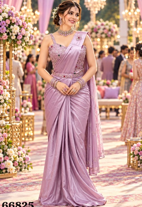 Lavender Satin Classic Sari